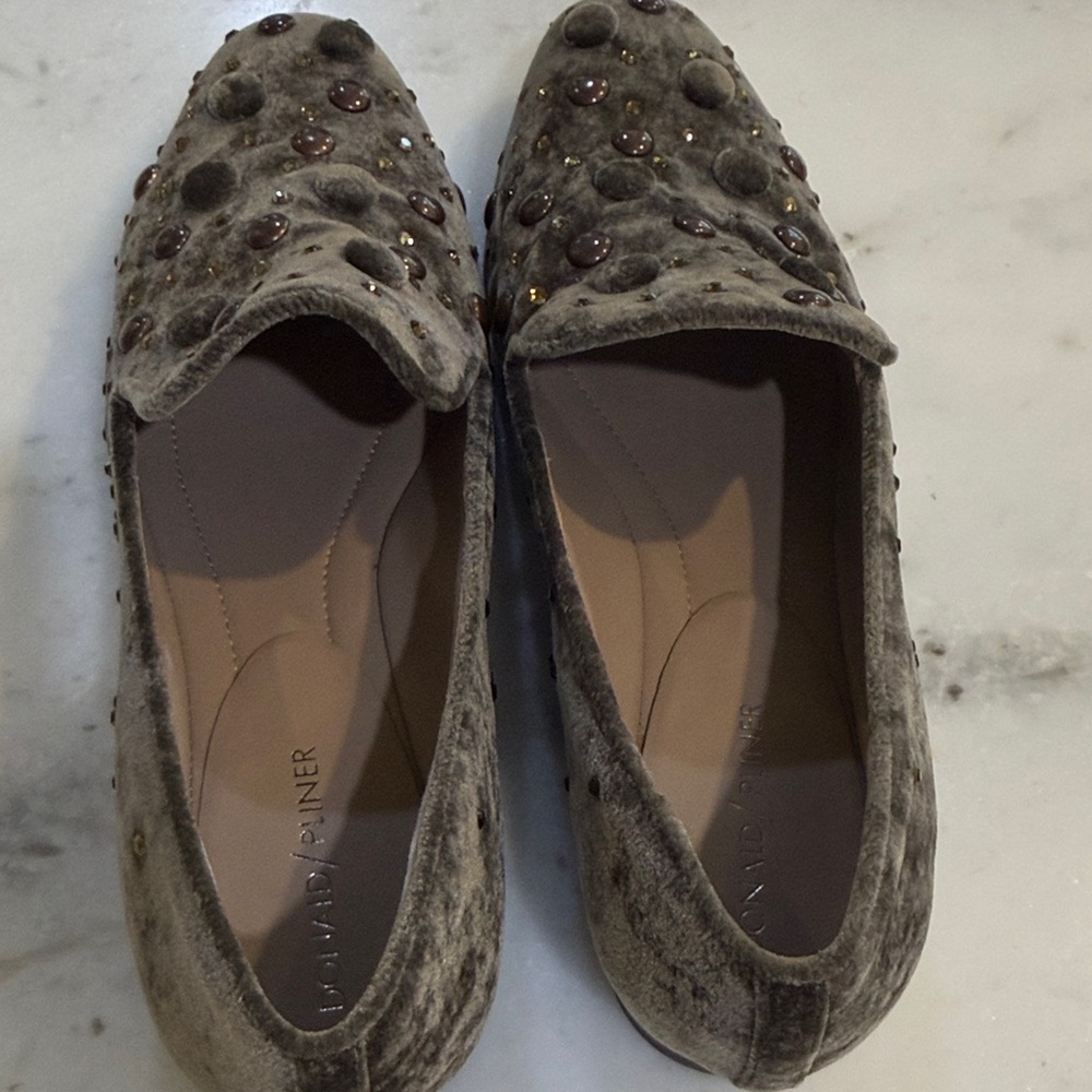 Donald J. Pliner Brown Velvet Studded Loafers - Picture 6 of 6